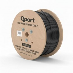 QPORT 500metre CAT6 Utp 23AWG Siyah Outdoor Makaralı LSZH Kablo Q-CATFULL