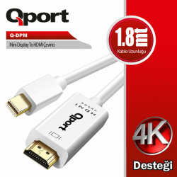 QPORT 1.8metre Q-DPM mDP-HDMI Görüntü Kablosu