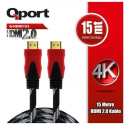 QPORT 15metre Q-HDMI153 HDMI Kablo 2.0 4K Altın Uç