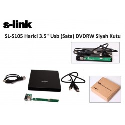 S-LINK 2.5" USB 2.0 S105 Sata Alüminyum Slim DVD Yazıcı Kutusu Siyah