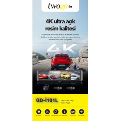 TWOGO GO-İQ11 11.26" Ayna Ekran 4 Kameralı Araç İçi Kamera (İ101L)
