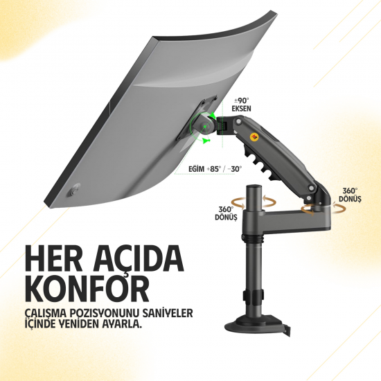 NORTH32" BAYOU H100 Amortisörlü Siyah 2-kollu Monitör Askı Aparatı
