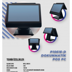 QUATRONIC 15.6" Dokunmatik (İki Ekranlı) P1561E-D CORE i5 4GB RAM- 128GB SSD- FDOS- POS PC