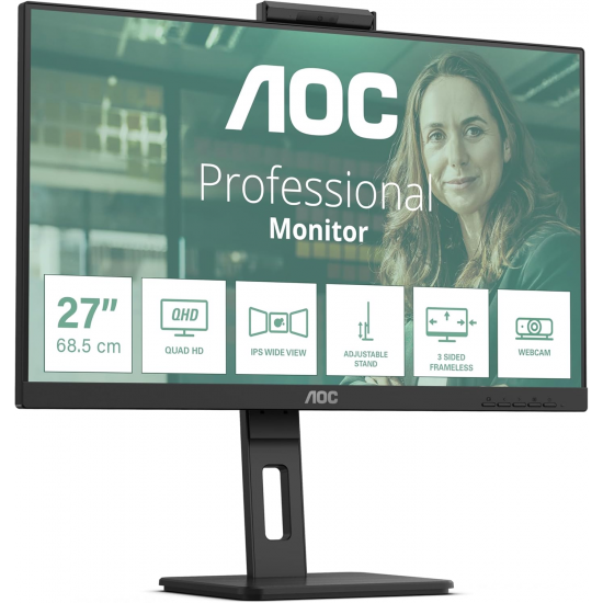AOC 27” IPS Q27P3QW 4MS 75Hz HDMI-DP Web Kameralı Kurumsal Monitör 2560x1440