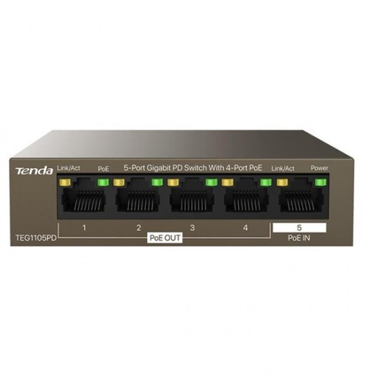 TENDA 5port-4port PoE 30w Gigabit Yönetilemez Switch TEG1105PD
