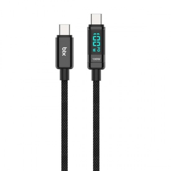 BIX 1metre BX09CC-BK 100w Dijital Ekranlı Şarj Kablosu Siyah