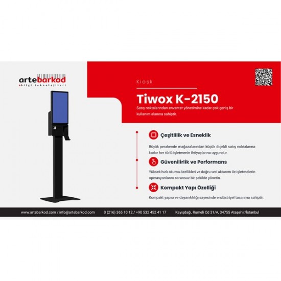 TIWOX 21.5" K-2150B CORE i7 5.nesil 16GB RAM-256GB SSD-W102D-Karekod ve Barkod Yazıcılı Kiosk Siyah